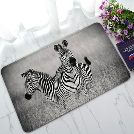 2 White Zebra - PHFZK Animal Doormat, African Two zebras in Black and White Doormat Outdoors/Indoor Doormat Home Floor Mats Rugs Size 30x18 inches