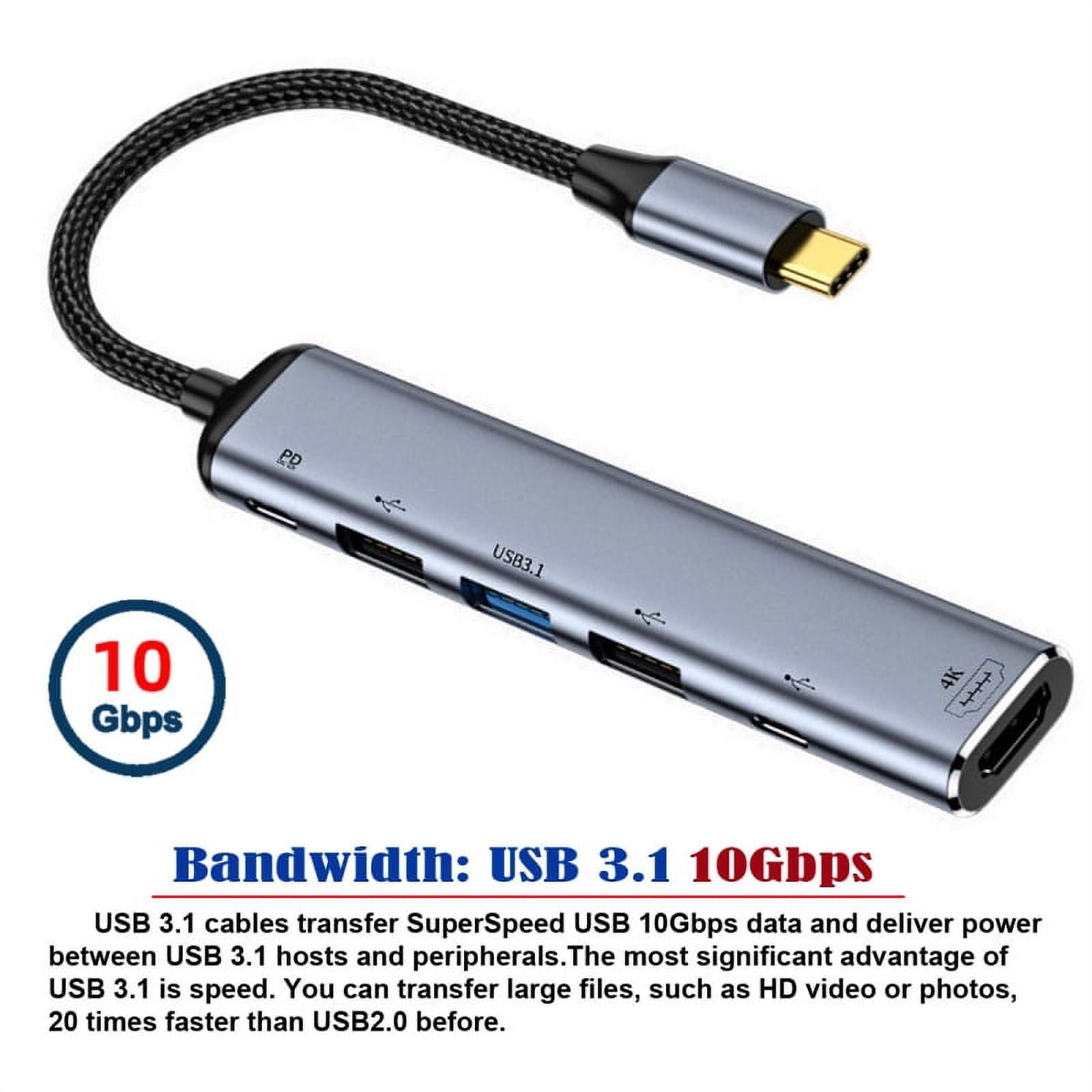 FVH USB-C Type C to HDMI 4K Dual USB 3.0 HUB Converter HDTV Multiport Adapter 60hz with Female 100W PD Power Port