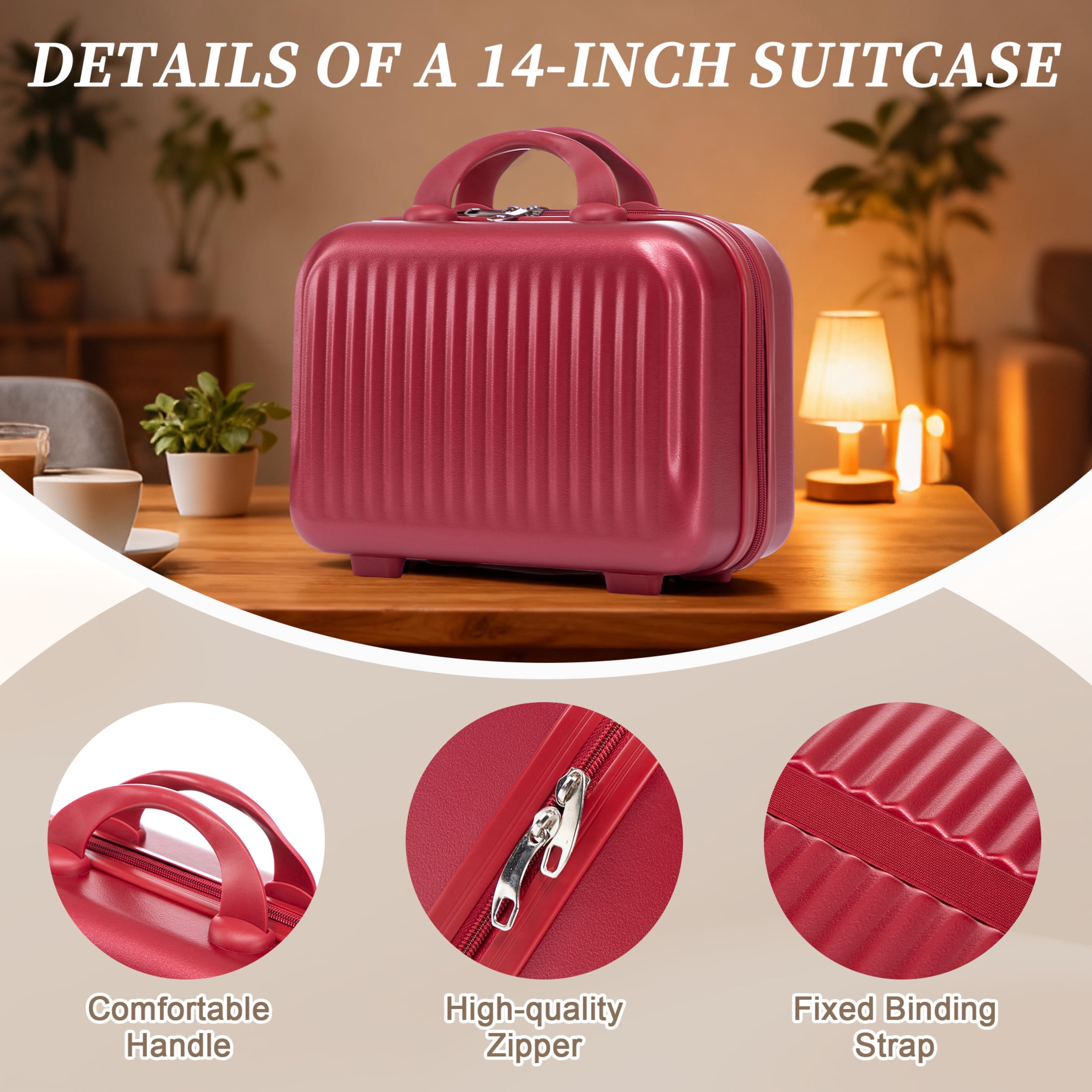 GDF Studio 20" Carry-On Spinner Luggage Set with 14" Cosmetic Case, Lockable and Front Opening, Red