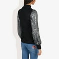 thumbnail image 2 of Women's Mock Neck Long Sleeve Top Sequin Detail Ribbed Knit Pullover- Medium, Black, 2 of 6