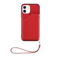 thumbnail image 2 of Dteck For iPhone 12,Shockproof Wallet Stand Card Slots Wristband PU Leather Case Cover,Red, 2 of 6