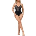 thumbnail image 2 of INSPIRE CHIC Lace Shapewear Bodysuit for Women V Neck Push Up Camisole Shapewear Tummy Control Thong Leotard S Black, 2 of 5