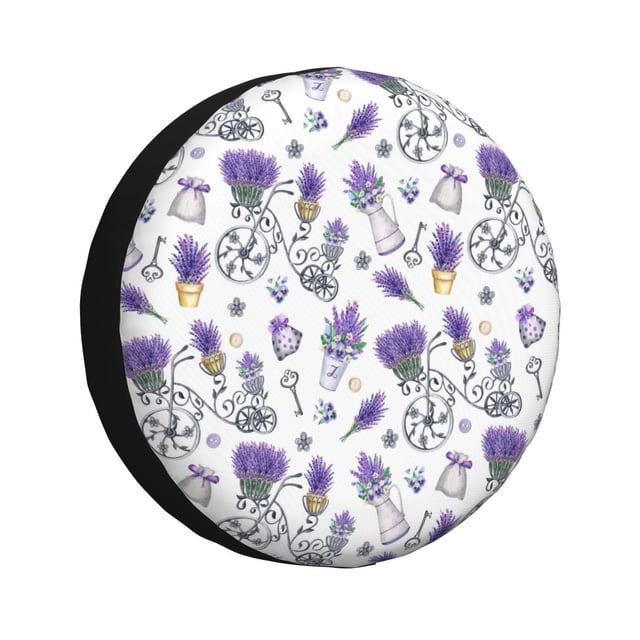 Lsque Lavender Bicycle Pattern Tire Covers - Tough Tire Wheel Protector for Truck, SUV, Trailer, Camper, RV-14 inch