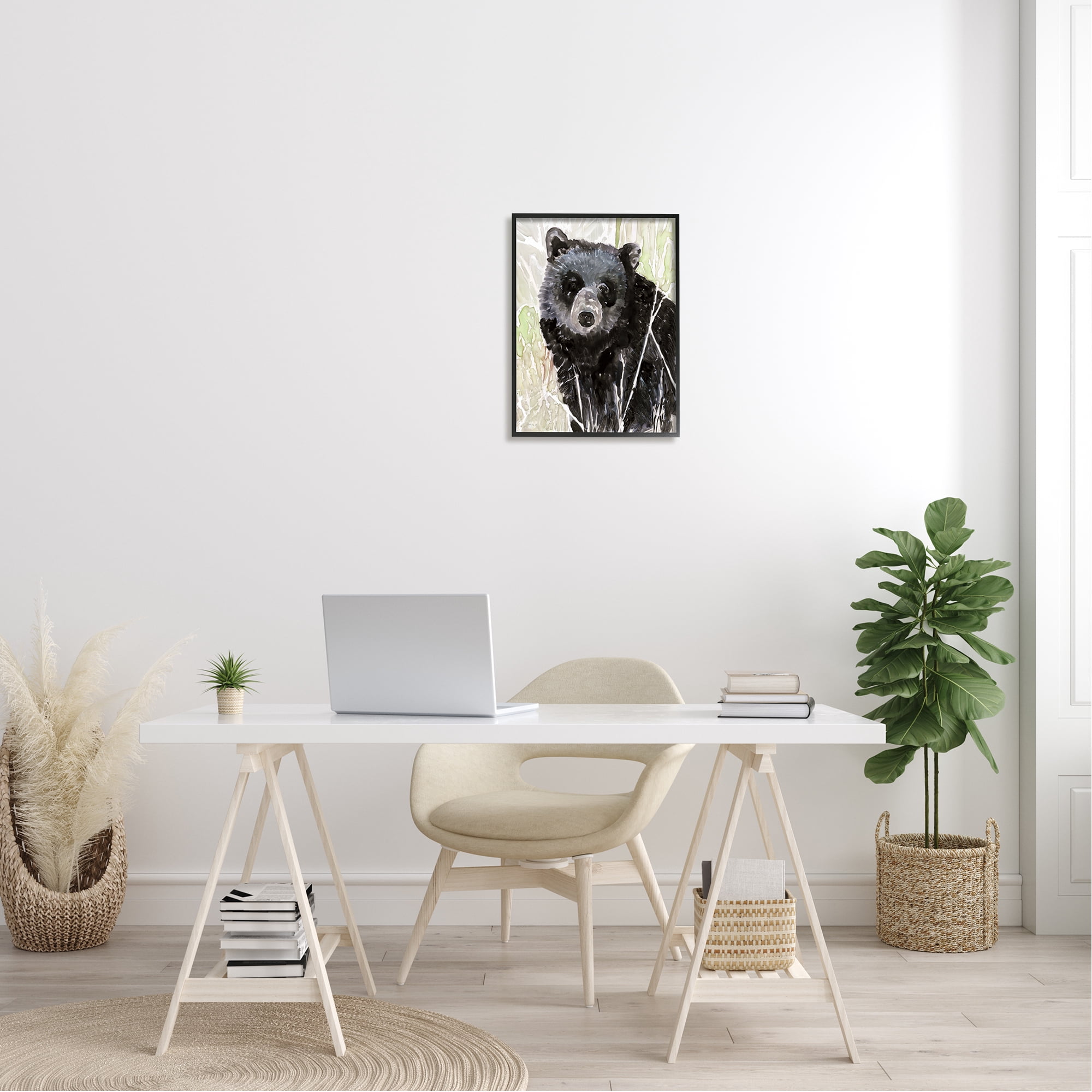 Stupell Industries Painterly Black Bear Abstract Forest Foliage Framed Wall Art, 16 x 20, Design by Stellar Design Studio