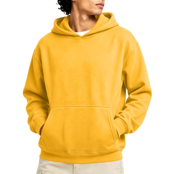 Trgacdwlo Fleece Hoodie for Men Fall Winter Fuzzy Pullover Men Workout Long Sleeve Flannel Mens Sweatshirts Hoodies with Pocket Yellow XL Yellow XL