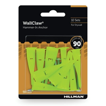 

Wallclaw Drywall Anchor Hammer-in Anchor 1/2 and 5/8 Drywall Nylon 10 Sets
