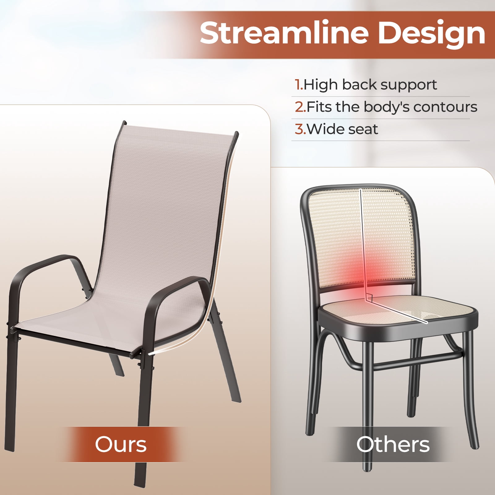 Arlopu 6pcs Patio Dining Chairs, Outdoor Stackable Textilene Chairs Set for Garden Poolside,330 LBS, Beige