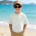 thumbnail image 2 of YDFCWXW Little Kids Striped T-Shirt Boys Girls Short Sleeve Cotton Tee Tops Toddler Raglan Sleeve Crewneck Shirt (Light Green, 2-3 Years), 2 of 6