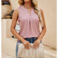 thumbnail image 2 of V Masajeadores de cuello plisado Tank Top mujeres elegante casual color puro hueco camisa sin mangas para trabajo oficina, 2 of 6
