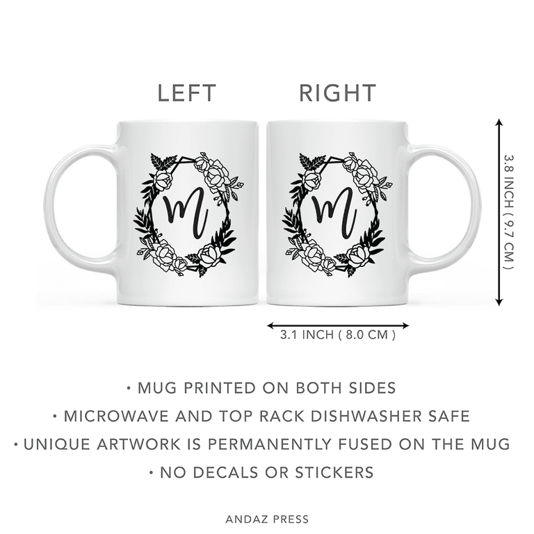 Custom Monogram Initial Coffee Mug Gift - 10 Designs, Geometric Floral Frame | Andaz Press