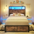 thumbnail image 3 of Fluest Twin Bed Frame with 2-Tier Storage Headboard, USB Port and LED Light, 4 Storage Drawers, Brown, 3 of 7