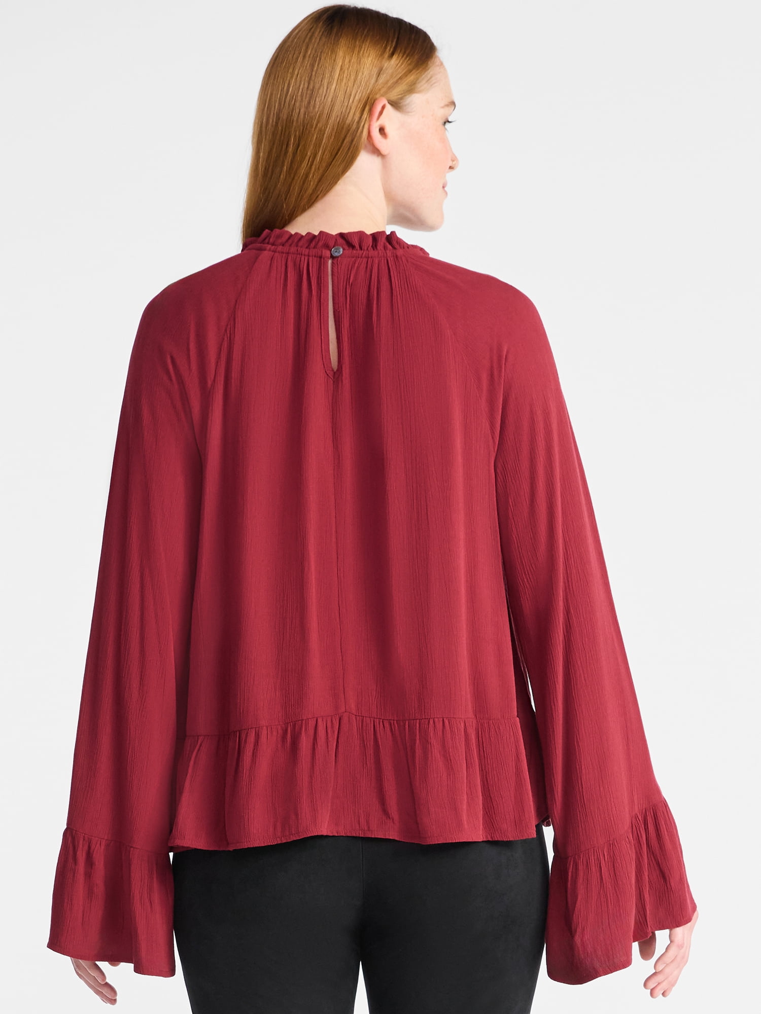 Time and Tru Women's Flowy High Neck Blouse, Size XS-XXXL