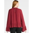 thumbnail image 3 of Time and Tru Women's Flowy High Neck Blouse, Size XS-XXXL, 3 of 5