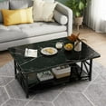 thumbnail image 2 of AWQM Round Corner Coffee Table, Modern Double Storage Shelf Coffee Table, Modern Style Living Room Marble Coffee Table Table, Black, 2 of 7
