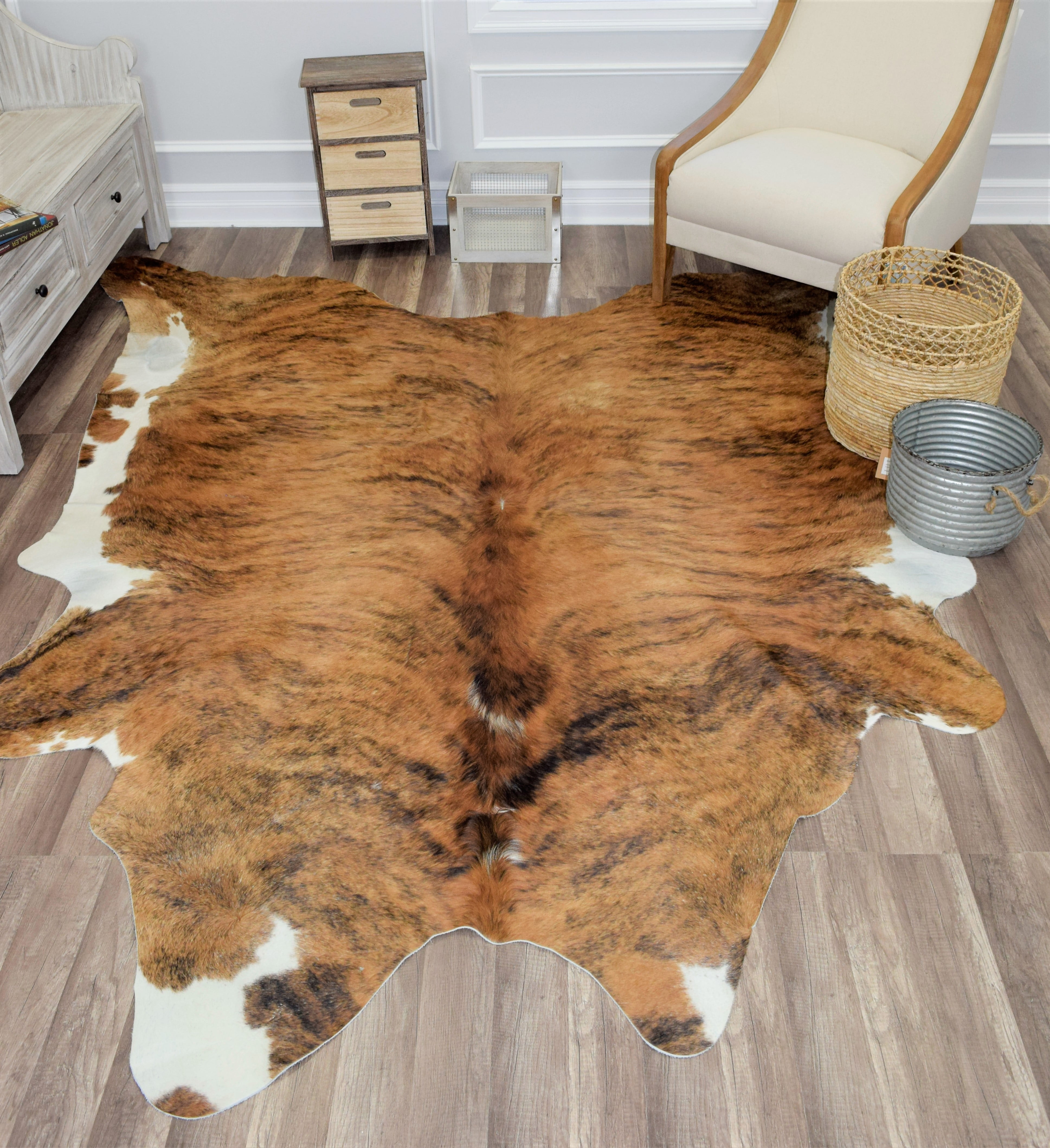 New COWHIDE RUG TRICOLOR 6'x8' Cow Skin Rug Leather Cow Hide Carpet 