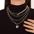 thumbnail image 2 of Multilayered Punk Silver Link Chain Choker Necklace Cuban Heart Pearl Paperclip Chain Statement Necklace Party Costume Accessory for Women(Silver), 2 of 13