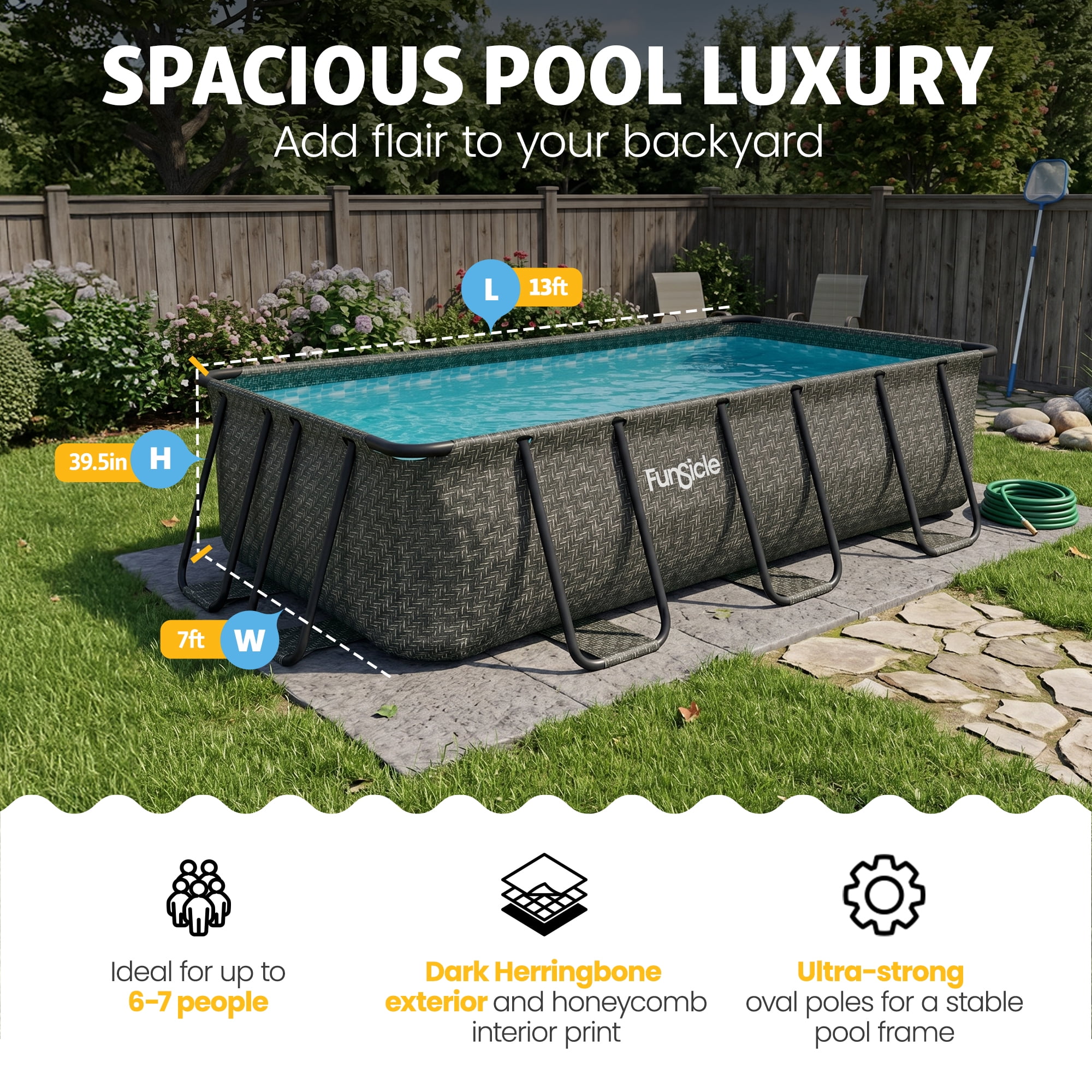 Funsicle 13 Ft Oasis Designer Lap Above Ground Pool with Pump, Rectangular Frame