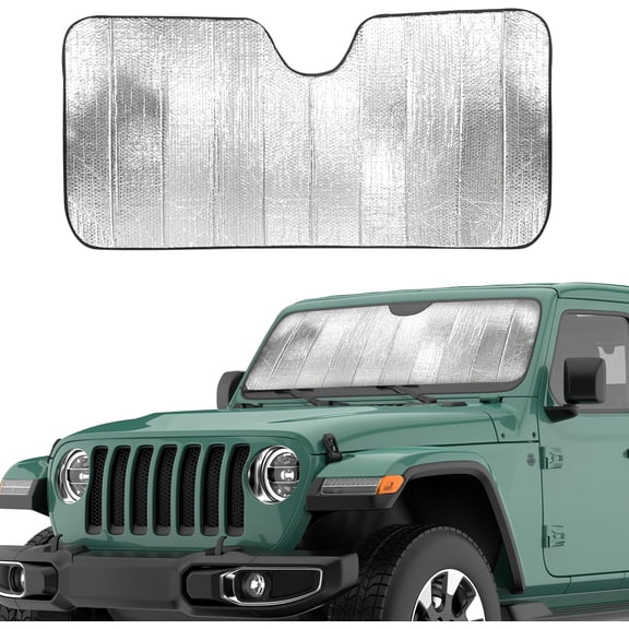 EcoNour Accordion Windshield Sun Shade for Jeep Wrangler | Front Windshield Sunshade | Reflective Aluminum UV & Heat Blocker | Foldable Car Sun Visor | XS 53 x 17 Inches