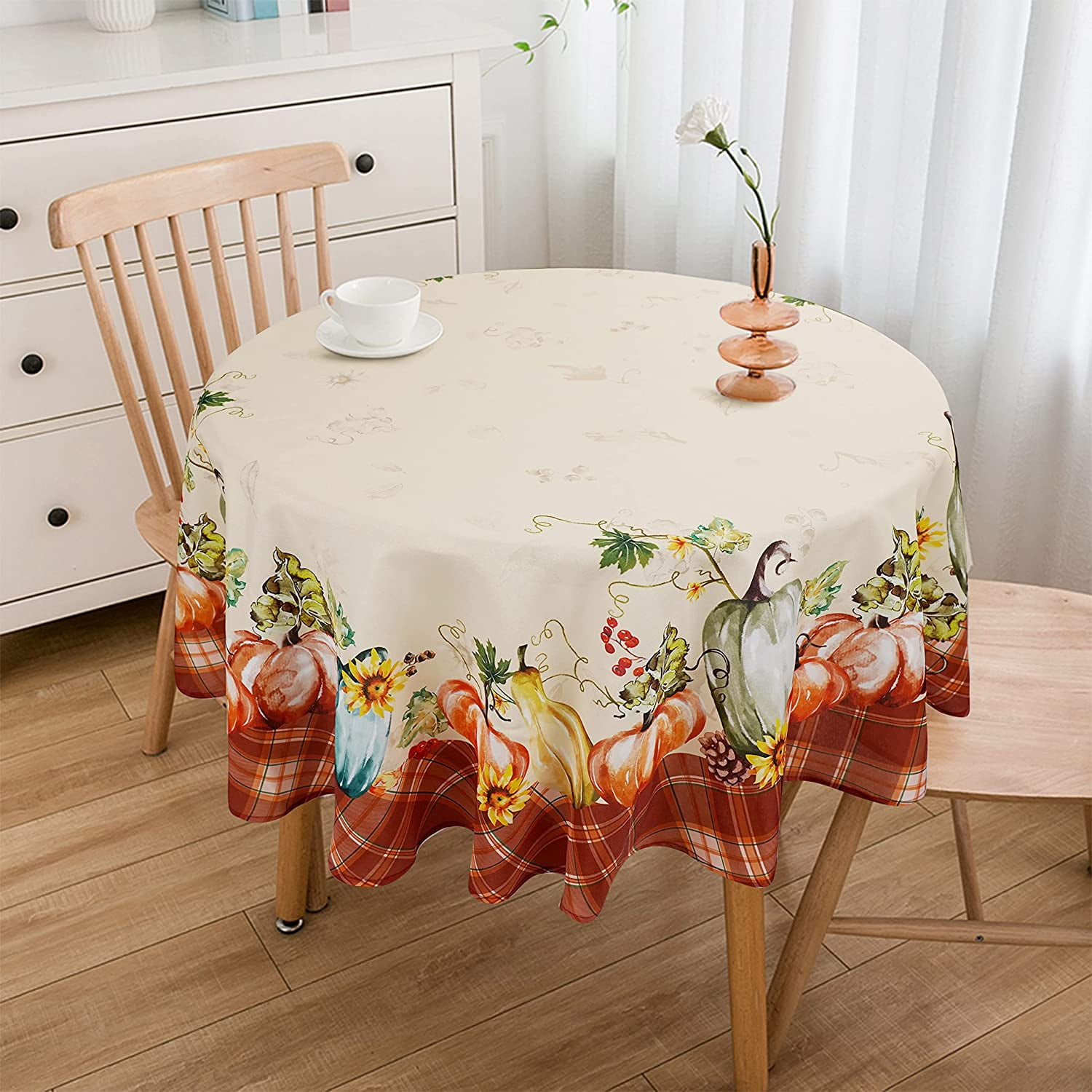 Fall Thanksgiving Tablecloth, Buffalo Plaid Thanksgiving Round Table