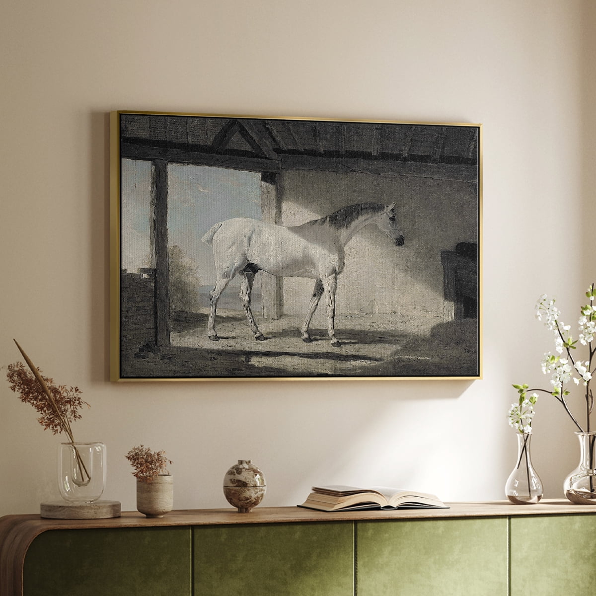 Vintage Animal Print-XLIII By Wexford Home Framed in Gold Wood Gallery Wrapped Canvas 25 in. x 37 in.