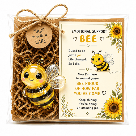 Emotional Support Glass Animal Gift, Mini Glass Keepsake with Matching Encouragement Card, Cute Pocket Hug Desk Figurine Gift for Friend, Sister, Mom, Teacher, Coworker