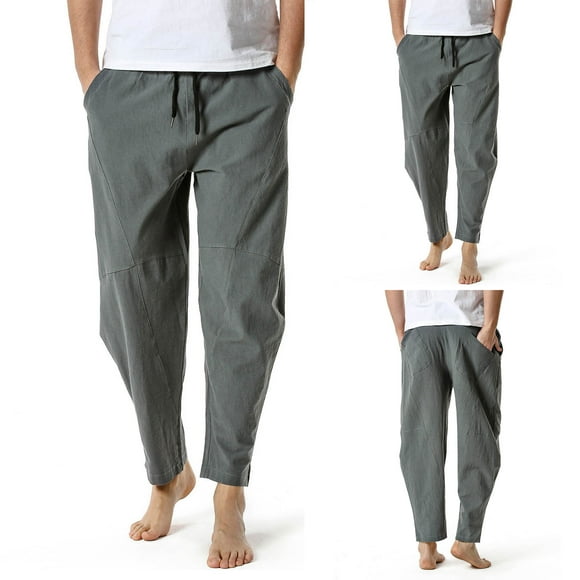 CEHVOM Men's Linen Cotton Loose Casual Lightweight Elastic Waist Pants Yoga Home Pants