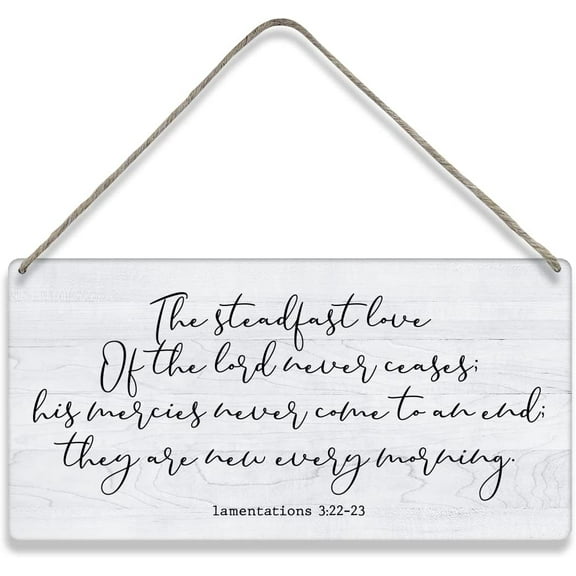 Bible Verse Home Wall Decor Lamentations 322-23 Great Is Your Faithfulness Scripture Wooden Signs Farmhouse Hanging Wall Plaque Christian Sign 10x5 Inch