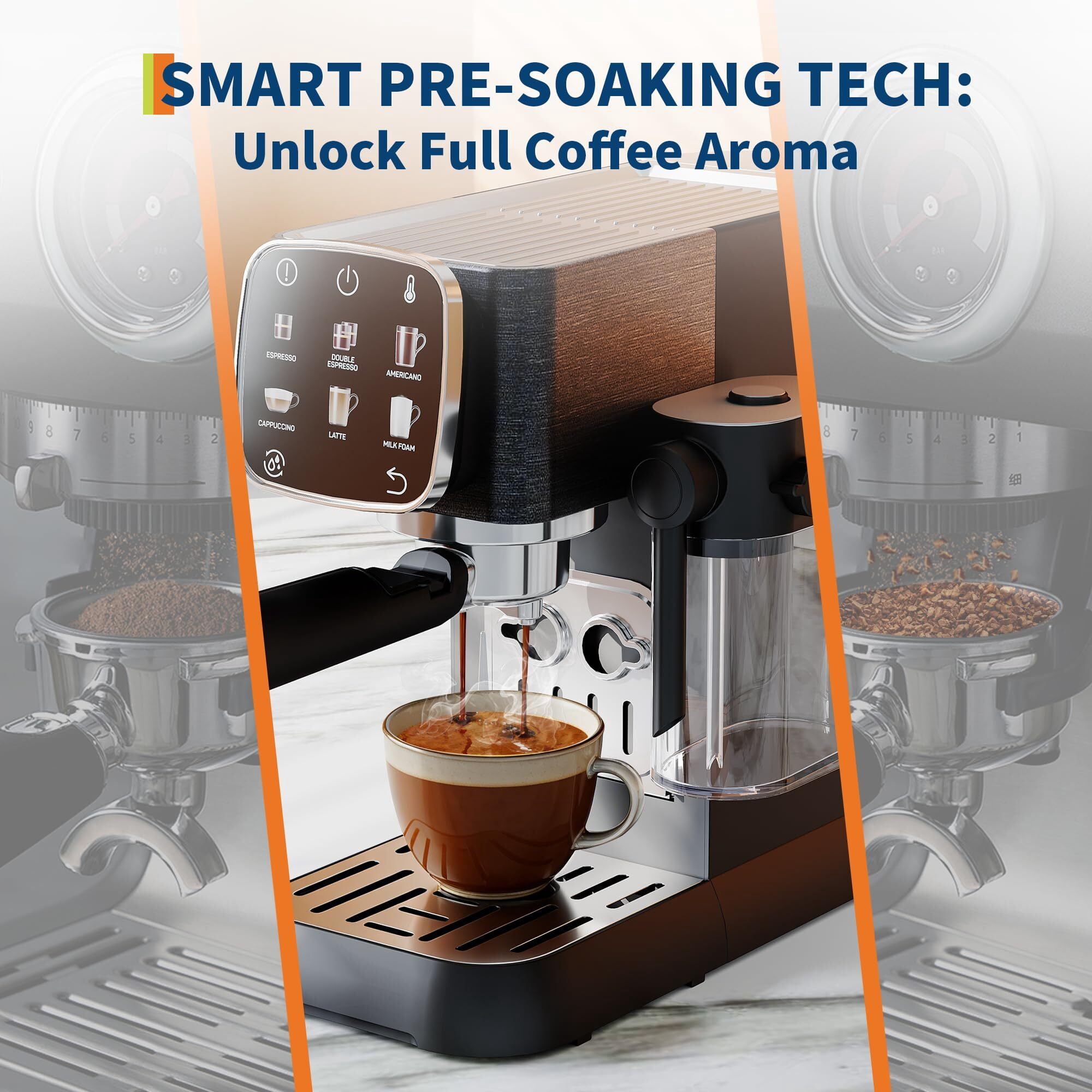 Garvee 20 Bar Professional Espresso Machine, Slim Coffee Maker with Milk Frother and Touchscreen for Homes, Office, 1350W, Black, New