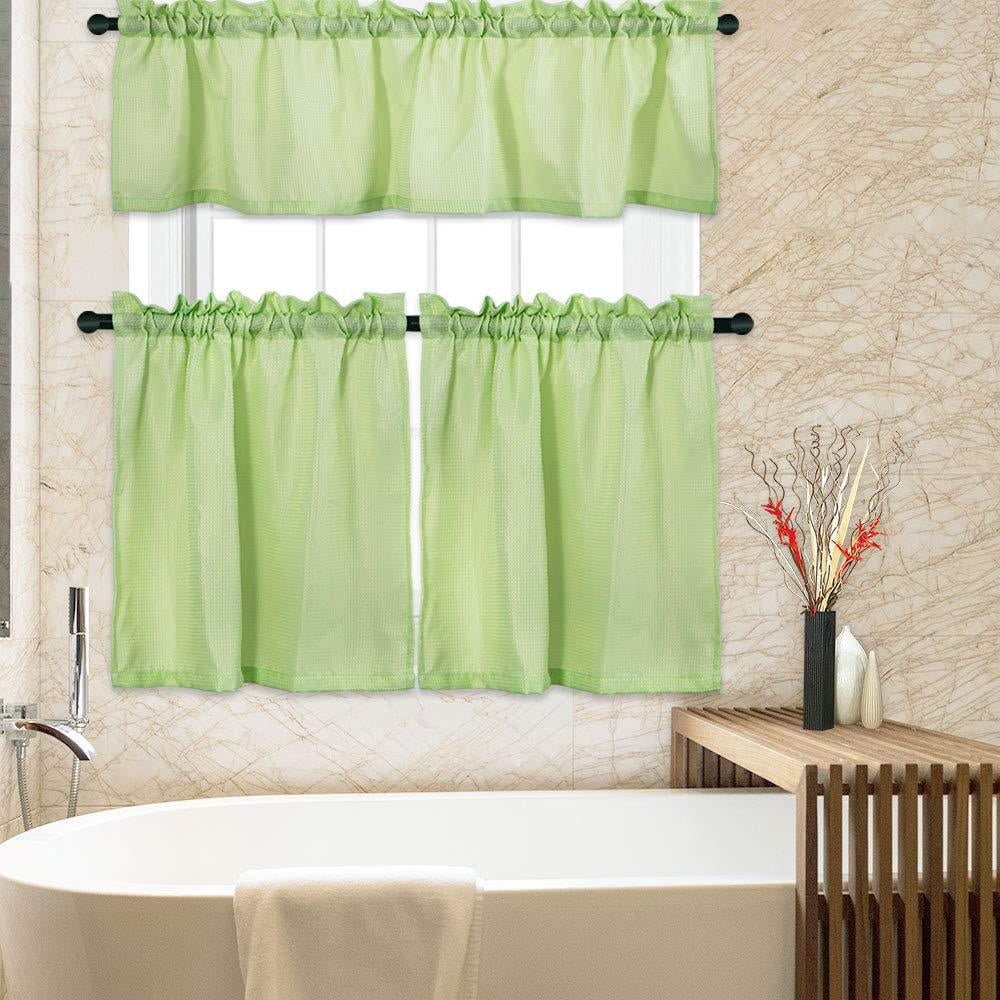 Kitchen Curtains 3 Pc Waffle Woven Texutred Rod Pocket 24 Inch Kitchen Curtains 3 Pc Waffle Woven