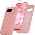 thumbnail image 1 of KOMI for Google Pixel 8a Case, Silicone Phone Case with 1 Screen Protector, Soft Anti-Scratch Microfiber Lining, Full Body Shockproof Slim Cover Support Wireless Charging, Pink, 1 of 5