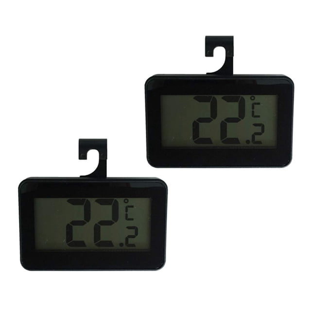 Refrigerator Thermometer 2 Pack,Wireless Small Digital Fridge Freezer Room Temperature Monitor,Magnet Hook for Indoor Outdoor,Black