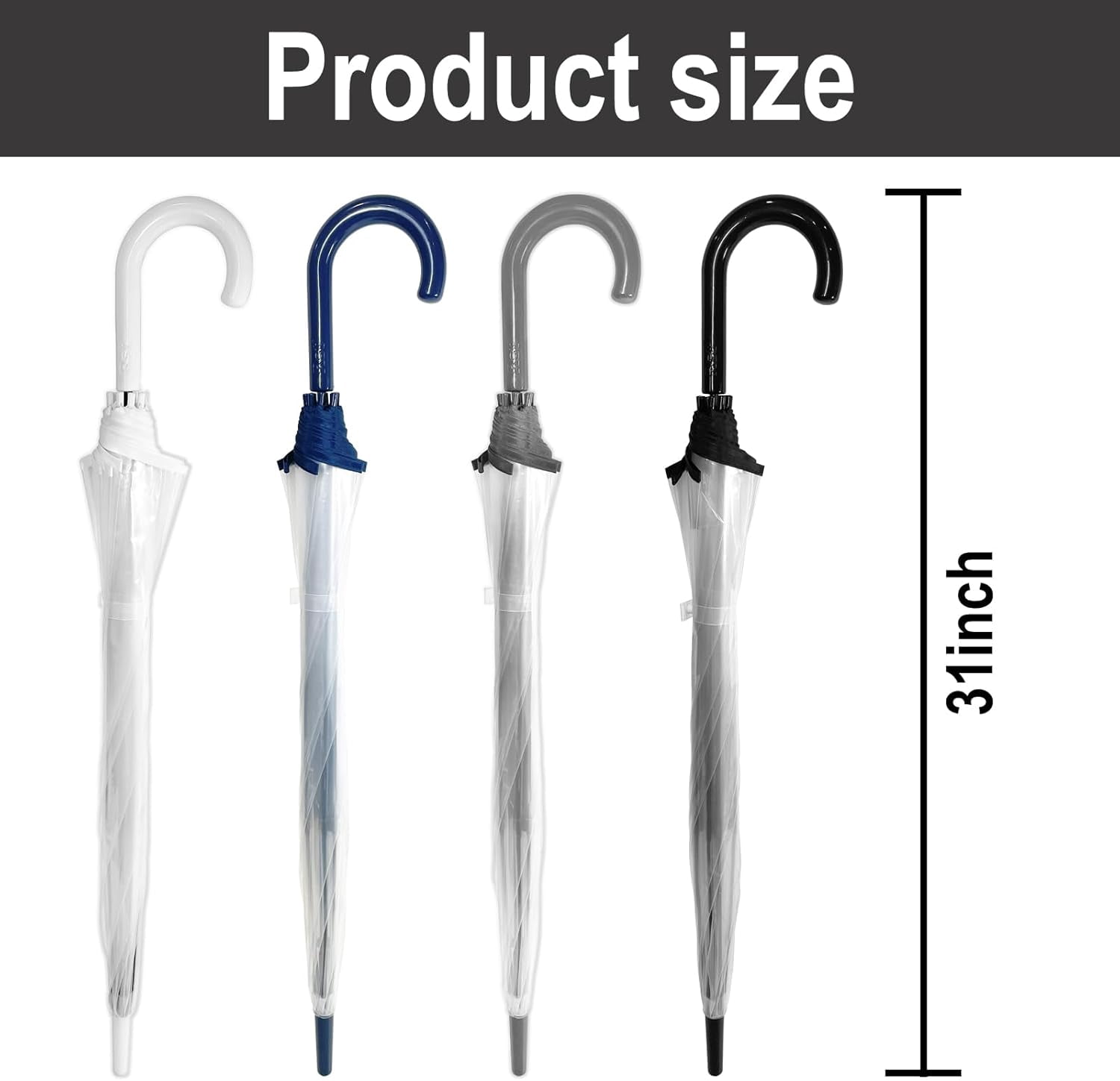 Clear Dome Umbrella with White Handle, Transparent Bubble Umbrella for Adults, Long Handle, 2 Pack
