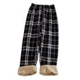 thumbnail image 5 of Pantalones a cuadros de cachemir con forro polar para otoño e invierno, pantalones anchos para mujer, pantalones casuales de estudiante de estilo coreano rectos y cálidos de cintura alta, 5 of 5