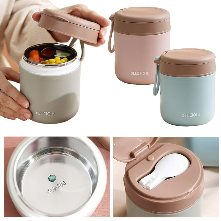 Bobasndm Vacuum Insulated Food Jar for Kids with Foldable Spoon,Stainless Steel Thermal Food Container Food Thermos Soup Cup Leak Proof Hot Cold Food
