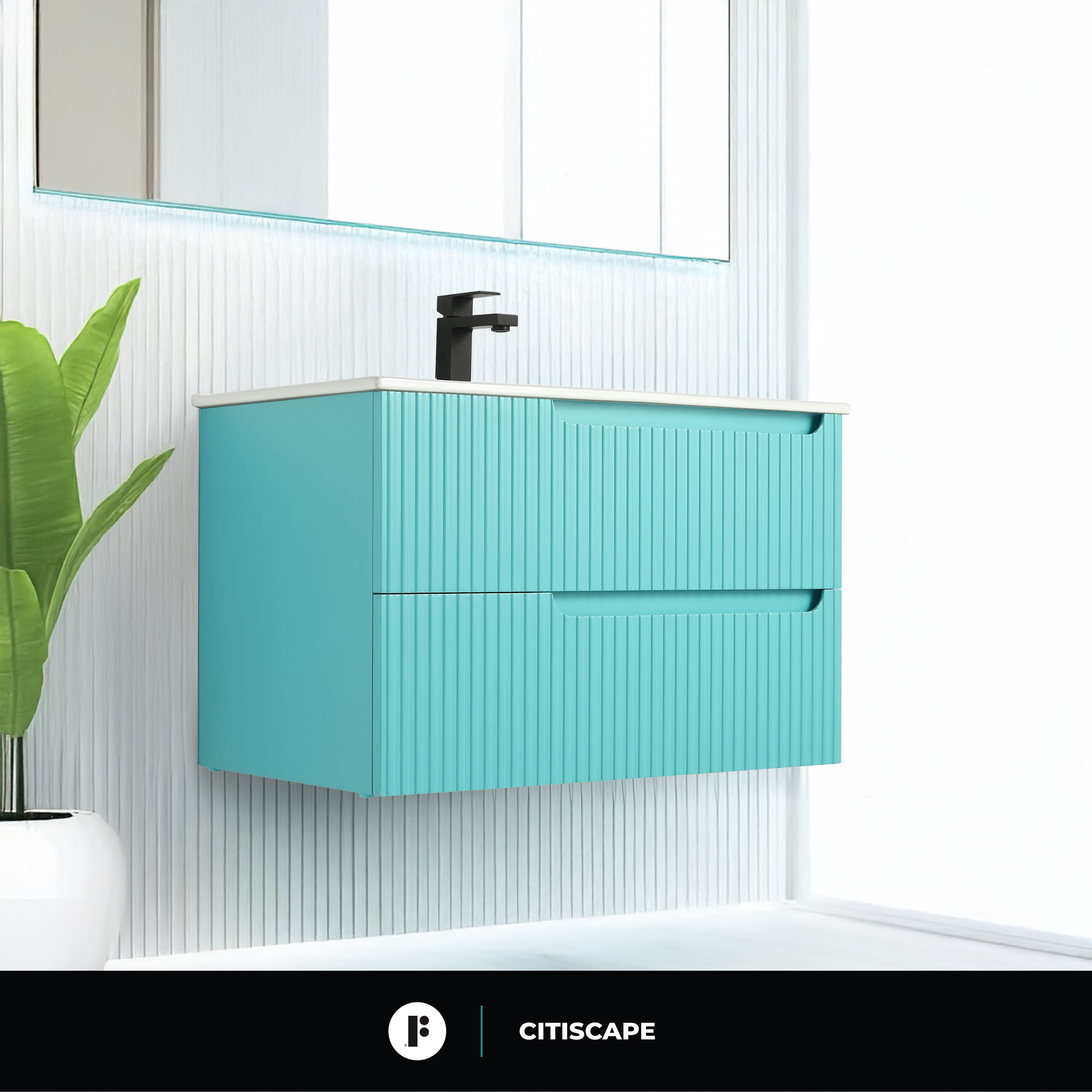 Citiscape Modern Bathroom Vanity with Textured Drawer Fronts 30" Wide - Tiffany Blue - Sink Included
