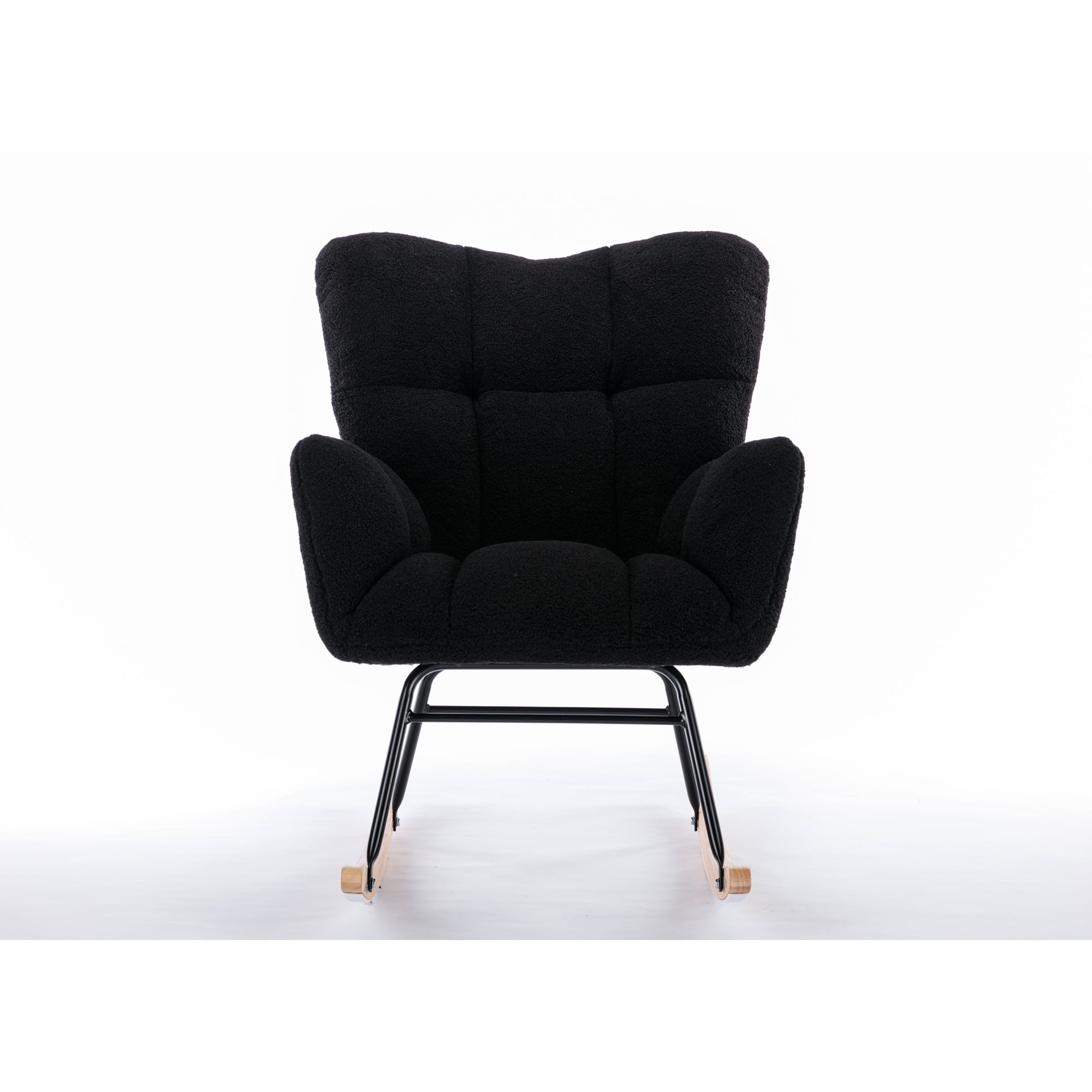 Modern Bedroom Rocking Glider Chair - Eucalyptus Wood And Foam Filled With Black Fabric