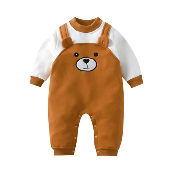 Baby Boy Girls Clothes Newborn Romper Fall Winter One-piece Outfit Infant Cute Cartoon Clothing Set 0-18 Months Brown 6-9 Months
