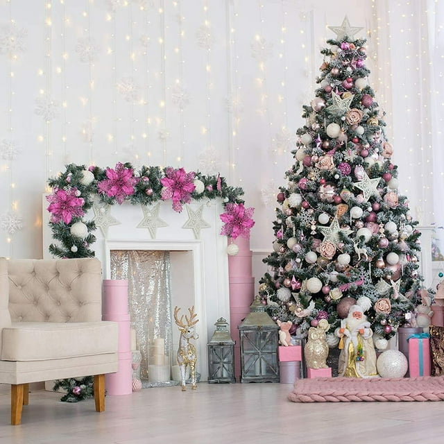 Fiudx Floral Navideño, Plástico Brillante, Elegante Decoración para Árbol, Corona Festiva, Adorno para Caja de Regalo, Ideal para Fiestas En Casa, Ideal para Los Amantes de Las Fiestas. Incluye 12 Pi