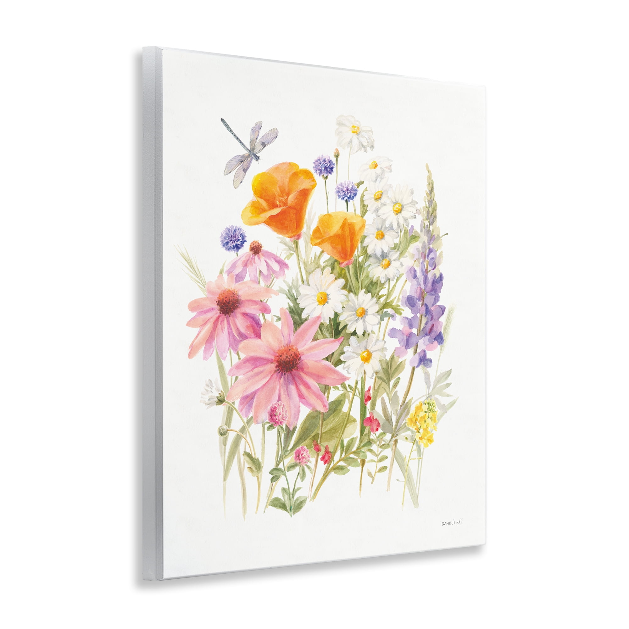 Stupell Industries Bright Flowers & Dragonfly Botanical & Floral Painting Unframed Art Print Wall Art, 11 x 14