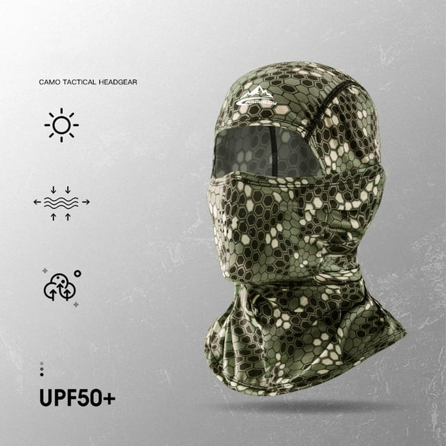 Summer Tactical Balaclava Camouflage Headgear Men Outdoor Fishing Motorcycle Ice Silk Breathable Sunscreen Riding Mask Elastic Green Python