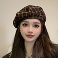 thumbnail image 2 of vnanda Plaid Newsboy Women Winter Beret Plaid Print Contrast Color Elastic Adjustable Soft Warm Decorative Dome Lady Painter Hat Women Hat, 2 of 8