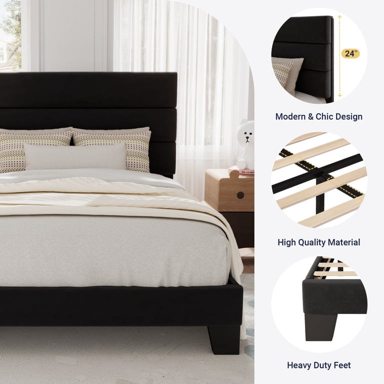 Allewie Twin Platform Bed, Velvet Upholstered Headboard photo 6