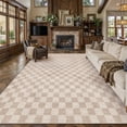 thumbnail image 3 of BERTHMEER 10'x12' Large Area Rugs for Living Room Bedroom Dining Room Office Geometric Modern Checkered Farmhouse Carpets Non Slip Machine Washable, Brown, 3 of 5