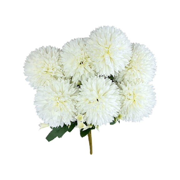 Artificial White Chrysanthemum Flowers Bouquet, 7-Head Silk Fake Ball Chrysanthemum for Wedding Decoration, Banquet Table Centerpiece and Home Event Decor with Realistic Blooms