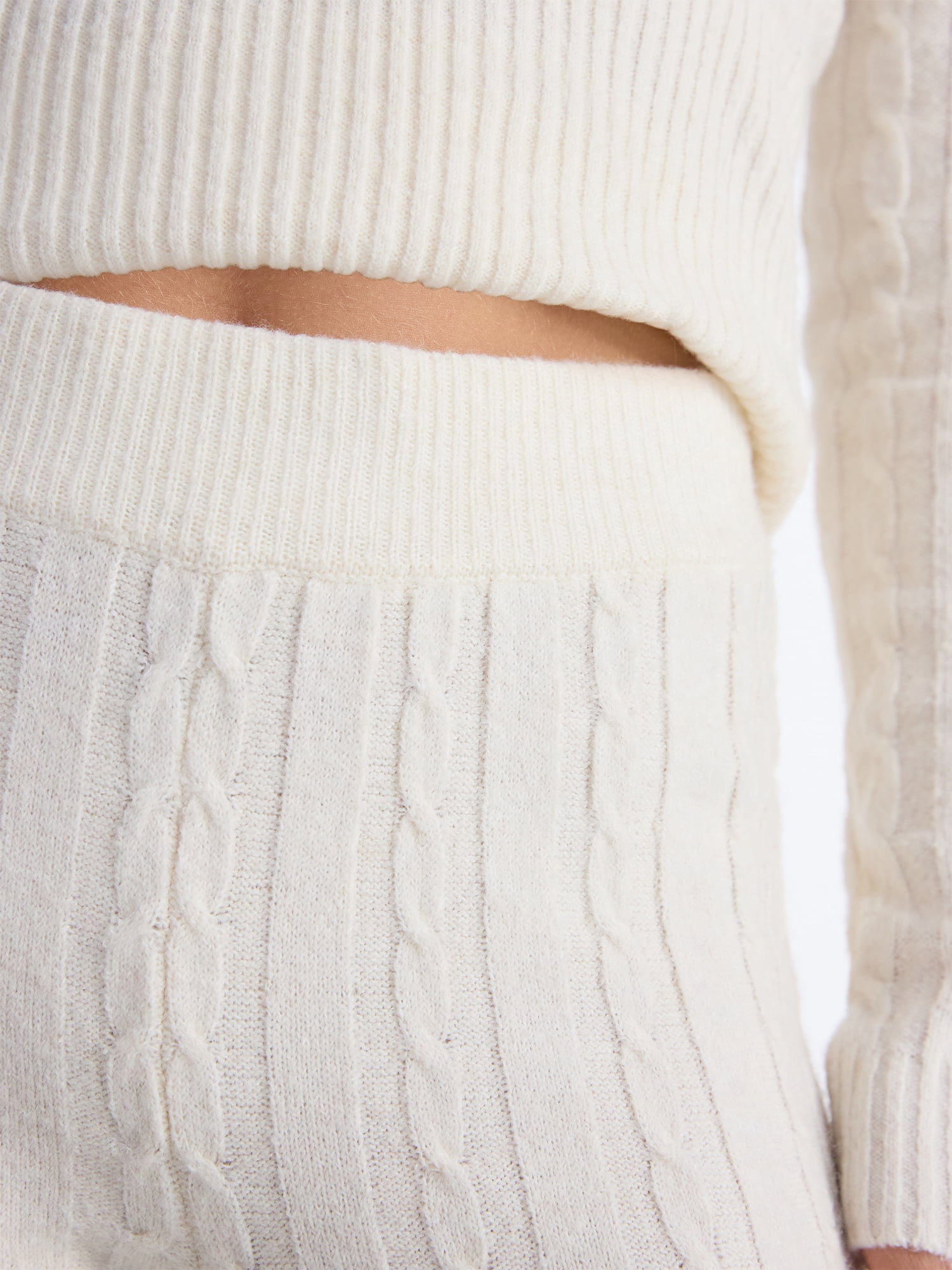 No Boundaries Cable Knit Sweater Wide Leg Pants, 30'' Inseam, Women's