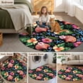 thumbnail image 6 of Summer Shells Round Living Room Rugs 6 ft, Starfish Tropical Flowers Black Background Washable Area Rug with Non-Slip Sturdy Edge Binding Round Carpet for Kitchen Office Bedroom, 6 of 9