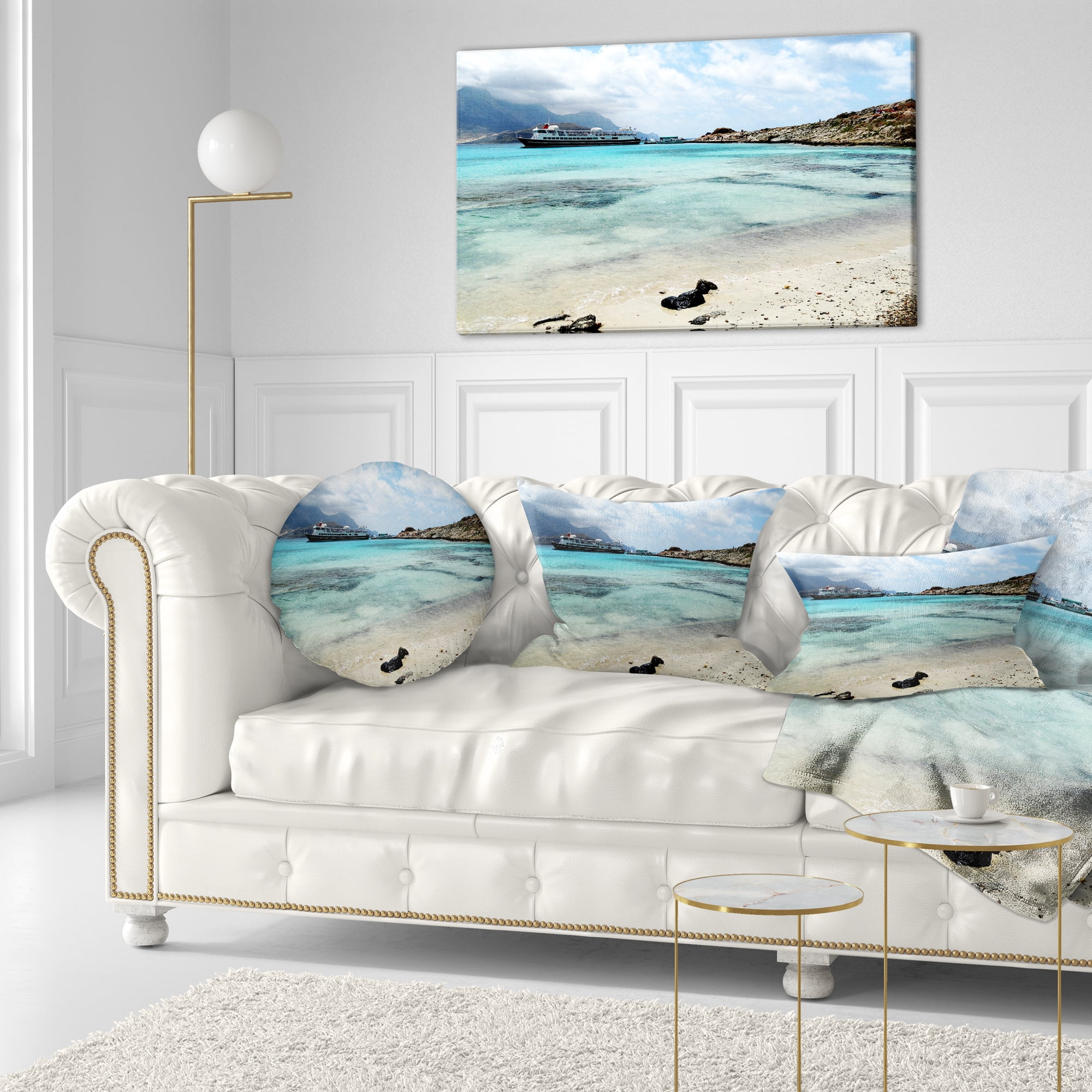 Designart Blue Crete Island in Greece - Seascape Throw Pillow - 12x20