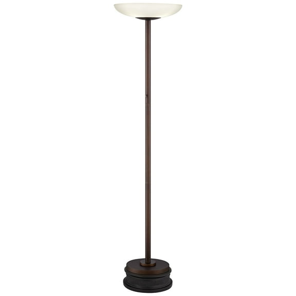 Possini Euro Design Meridian Light Blaster Modern Torchiere Floor Lamp with Riser 72" Tall Oil Rubbed Bronze LED Frosted Glass Shade for Living Room