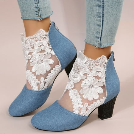 

ZTTD Women Thick High Heeled Shoes Lace Flower Decoration Breathable Casual Sandals