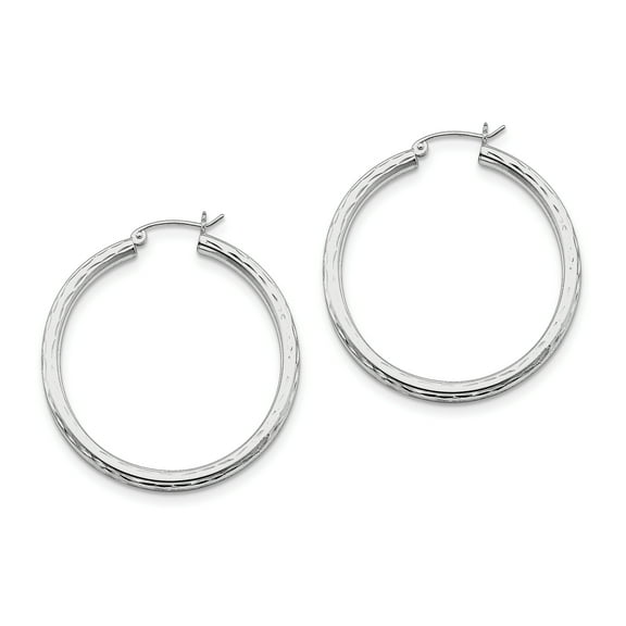 Primal Silver Sterling Silver Rhodium-plated 3mm Diamond-cut Hoop Earrings